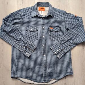 Wrangler FR Shirt Mens Large Plaid Pearl Snap Flame Resistant Western Workwear